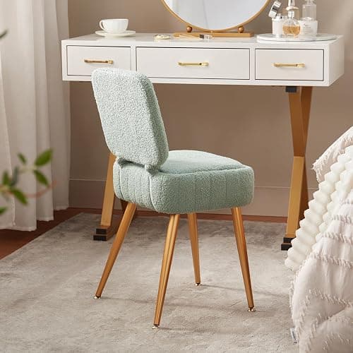 ZYKZYK Updated Vanity Chair, Storage Ottoman with Folding Back & Gold-Toned Metal Legs, Ottoman Seat with Teddy Velvet for Dressing Room Living Room Bedroom, 16" x 12.5" Inch thumbnail 2