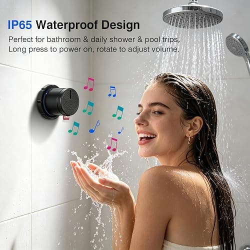 EWA Shower Speaker, Magnetic Portable Bluetooth Speaker with Phone Stand,Metal Portable Wireless Mini Speakers Waterproof with Rotary Control,for Bathroom Gym Home, Birthday Gifts (Black) thumbnail 3