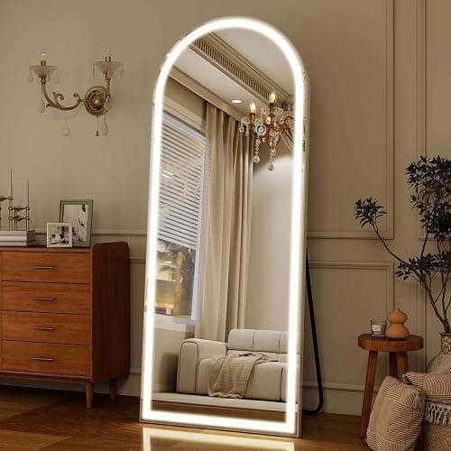 Koonmi 165x60 cm Arched LED Full Length Mirror with Lights, Light-adjustable Full Body Mirror with Stand Equipped with Touch Buttons, White thumbnail 3