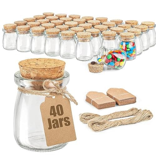 Ritayedet 40 Pack Glass Favor Jars with Cork Lid, 3.4 oz Small Glass Bottles for Wedding Favor, Baby Shower, Party Favor, Gift Jars for Candy, Bonus Twine and Labels - Image 1