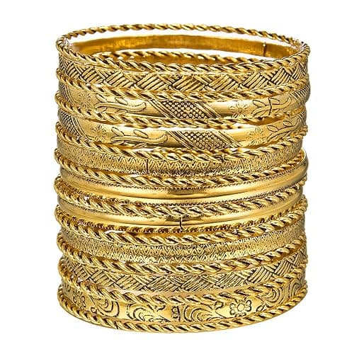 RINTOLER 16Pcs Gold Bangle Bracelets for Women - Multi Layer Stackable Textured Bracelets Boho Jewelrys Set. - Image 1