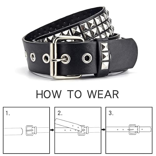 SNCEAW Studded Belt, Metal Punk Rock Rivet belt with Bright Pyramid Studded for Women Men thumbnail 6