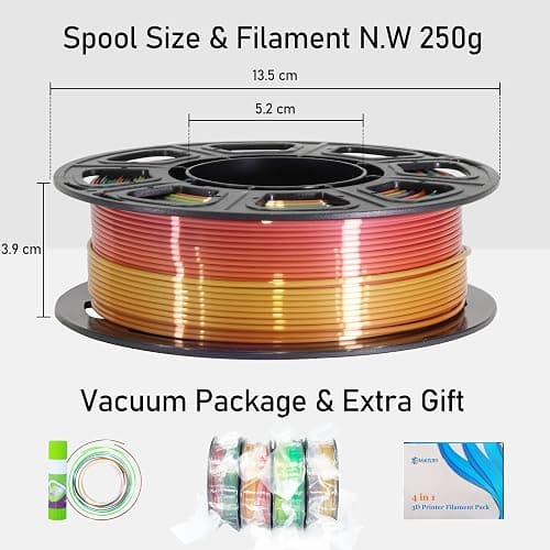 MIKA3D 1.75mm Silk Shiny 4 Types Rainbow Multi Colored Fast Color Change PLA 4 in 1 Bundle: 4 Different Types Silk Rainbow PLA, Each Spool 250g, 4 Spools Packed, Total 1Kg 3D Print Filament Material thumbnail 2
