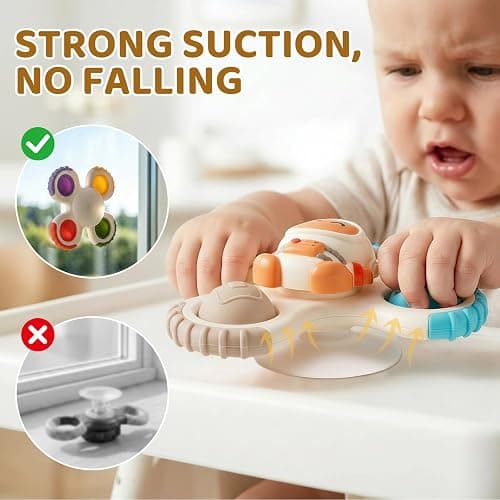 ALASOU 3PCS Pop Suction Cup Spinner Sensory Airplane Travel Toys for 1 Year Old Boy Girl Infant Toddlers|Novelty Spinning Tops 12 18 Months|1 2 Year Old Boy Birthday Gift|Baby Bath Toy Kids Ages 1-3 thumbnail 4