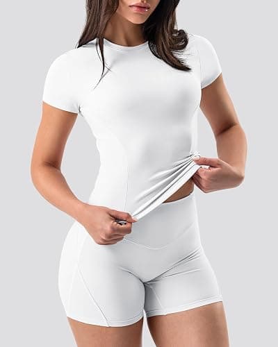 GYM RAINBOW Short Sleeve Workout Tops for Women, Cropped Workout Shirts Slim Fit Crew Neck Athletic Gym Running T Shirts thumbnail 3