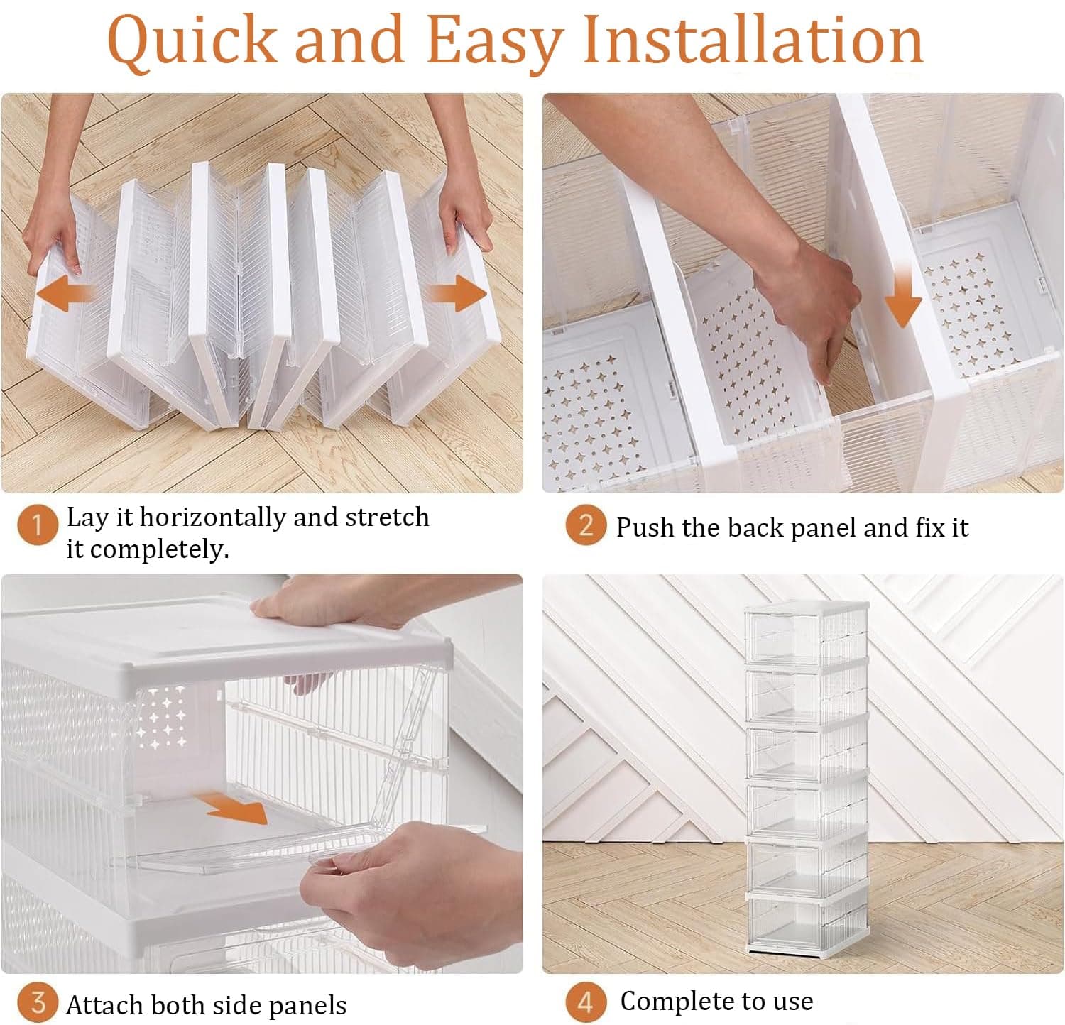 6 Niveles Zapatera Organizador，Caja de zapatos transparente plegable，Caja de Zapatos de Plástico con Tapa,Zapatera Apilable，Adecuado para Sala de Estar, Armario, Dormitorio thumbnail 7