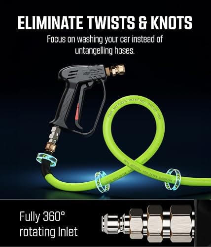McKillans® Short Pressure Washer Gun with Swivel - High Pressure Water Handle with 3/8" Male Plug and 1/4” Quick Connector Coupler - Power Washer Gun Compatible with Foam Cannon - Car Wash Foam Gun thumbnail 3