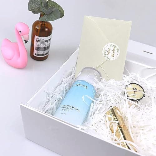 Gift Box, Luxury Magnetic Gift Box with Lid Ribbon Greeting Card Shredded Paper, Gift Packaging Box for Present Birthday Wedding Anniversary Festival (23×17×7cm, White) thumbnail 4