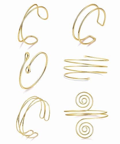 Masedy 6PCS Gold Arm Cuff Bracelets for Women Upper Armband Open Adjustable Wrist Arm Bangle Bracelets Set Minimalist Thin Stack Coil Swirl Trendy Armlet Jewelry - Image 1