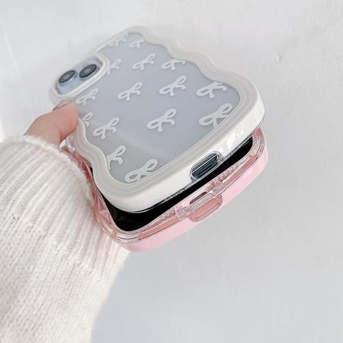 QLTYPRI Bow Case for iPhone 13/iPhone 14, Clear Cute Ribbon Bow Phone Case Curly Wavy Aesthetic Phone Case, Slim Soft Transparent Shockproof Protective Cover for Women Girls - Purple - iPhone 13/14 - Purple thumbnail 4