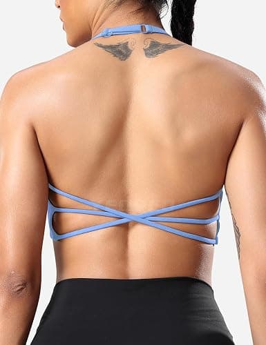 YEOREO Women's Sports Bra Halter Workout Sports Bra Strappy Criss Cross Back Bra Removable Padded Yoga Crop Top thumbnail 3