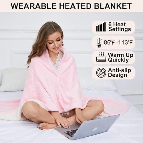 YANYEA Electric Heated Throw Blanket Sherpa 50"x60" Pink Machine Washable 6 Heat Settings 4 Hours Auto Off Overheat Protection for Home Office Use thumbnail 4