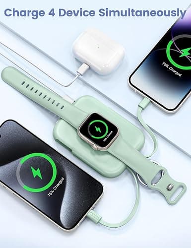 RORRY CharmGo Portable Charger, 5000mAh Portable Charger Power Bank | Built-in Cables,Travel Keychain Battery Pack Essentials for Apple Watch 1~12 Series/Ultra/SE & iPhone 18 Pro Max/17/16/15 thumbnail 4