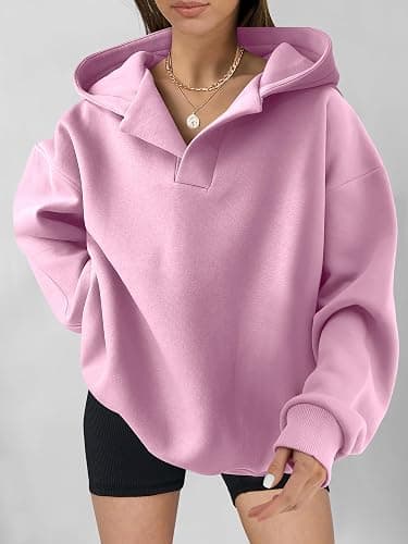 ANRABESS Womens Oversized Hoodies V Neck Sweatshirts Fleece Long Sleeve Pullover Y2K Clothes 2025 Fall Trendy Outfits thumbnail 2