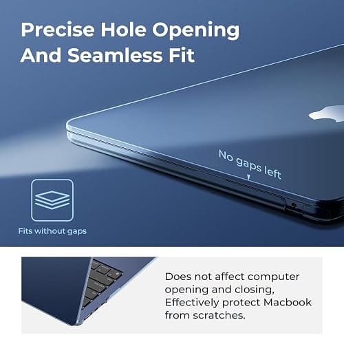 EooCoo Case Compatible with MacBook Air 15 inch M4 2025 2024 2023 Release A3241 M3 A3114 M2 A2941 Liquid Retina Display, Plastic Hard Shell Case + Keyboard Cover + Screen Protector, Crystal Midnight thumbnail 4