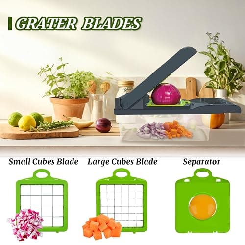 Vegetable Chopper, Multi-Functional 14 in 1 Food Chopper With 3 Blades and 5 Blades for Cutting Onions, Carrots, Tomatoes, Fruits thumbnail 3