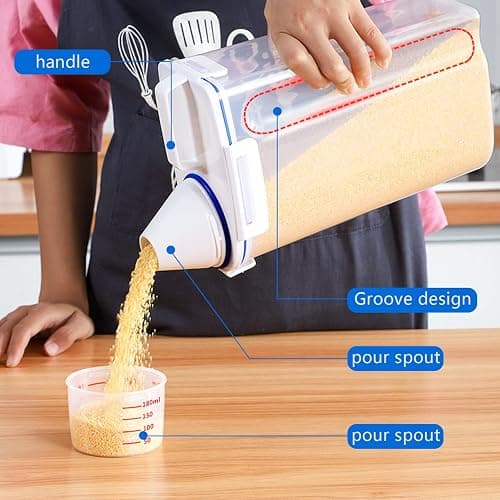 jioko 2 Pcs 5.5 LB Rice Storage Container, Airtight Cereal Flour Dispenser with Pouring Spout & Measuring Cup, Kitchen Plastic Clear Dry Food Storage Bin for Grain Oatmeal Snacks Pet Dog Food thumbnail 7