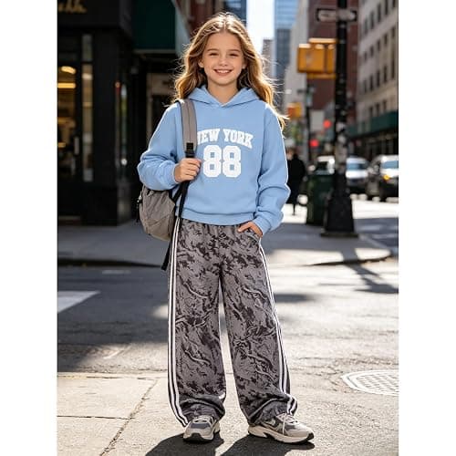 Voxikodex Size 9-16 Years Girls Clothes 2Piece Hoodie Sweatshirt & Wide Leg Pants Teen Girls Fall Winter Outfits Set thumbnail 3