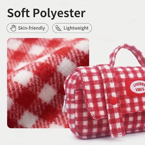 Haumei Cute Checkered Pencil Case, Red White Plaid, Large Capacity Gingham Pattern Pen Bag with Handle, Big Stationery Organizer, Multi-Use Storage Pouch, 8.7x1.6x4.7 Inches, Red thumbnail 5