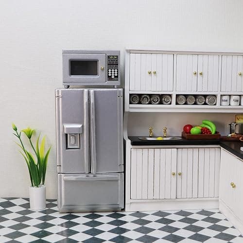 Miniature Microwave Dollhouse Accessories Oven Mini Kitchen Furniture Appliance 1:12 Mini House Decoration Model Decor High Simulation Accessories Ornaments (Silver) thumbnail 4