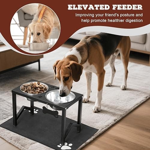 Flodomix Elevated Dog Bowls, Metal Raised Dog Bowl Stand with 2 Thick 58oz Stainless Steel Food Bowls & Non-Slip Mat - 11.8" Tall for Medium/Large Breeds thumbnail 2