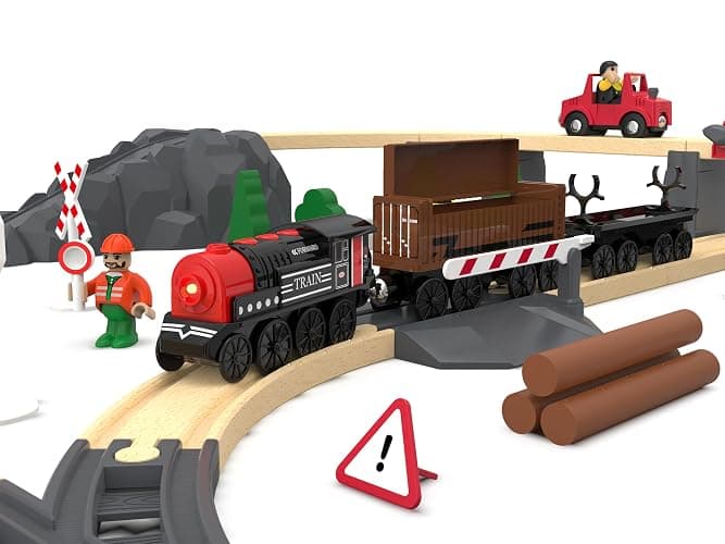 beylon Motorized Train for Wooden Track, 3Pcs Train Toy Set for 3 4 5+Years Old Boy Girl Toddlers, Battery Powered Train Compatible with Thomas & Friends, Brio and Chuggington thumbnail 2