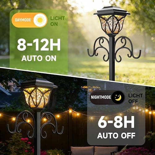 New Upgraded 3-in-1 Garden Hose Holder with Solar Light & Shepherds Hooks | Stores 160" Hose, Freestanding with Double Hooks for Hanging Decor - Perfect for Outdoor Yard, Lawn & Patio at Night thumbnail 5