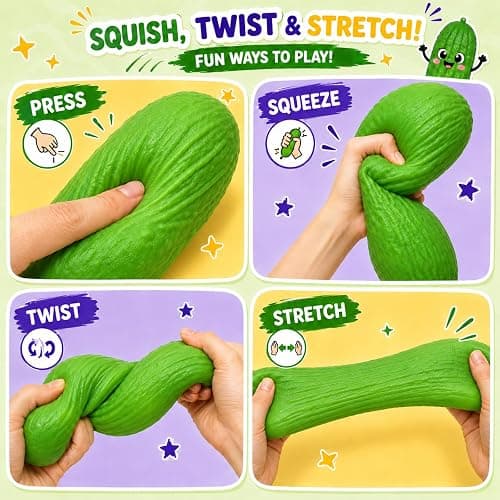 Jumbo Stretchy Cucumber Squishy Toys, Squeeze Sensory Fidget Toys for Stress Relief, Cute Giant Pickle Stress Balls Squishies Toy, Fun Novelty Birthday Party Favor for Kids and Adults thumbnail 4
