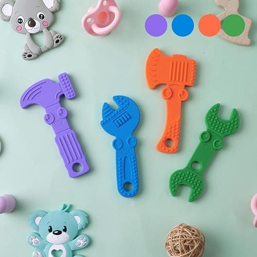 TYRY.HU Baby Teething Toys for Babies, Baby Teether Toys, BPA Free Silicone Baby Molar Teether Chew Toys, Hammer Wrench Spanner Pliers for Boys Girls, Soft-Textured, Easy to Hold & Clean, 4 Packs thumbnail 8