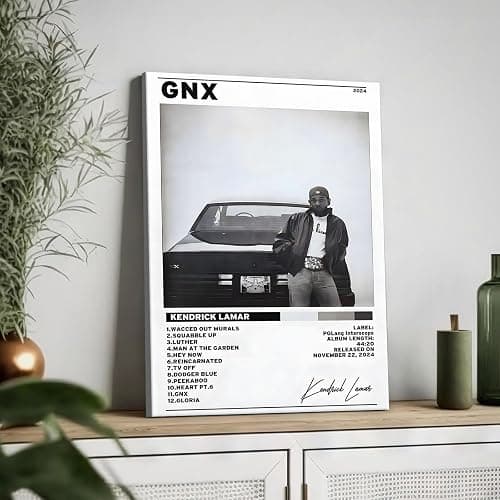 B.B.F MAKE Kendrick Lamar Cover Canvas Wall Art, GNX Album Monochrome Hip-Hop Poster Modern Urban Music Aesthetic Picture Canvas Artwork Music Decor for Living Room Bedroom Studio, Framed 8x10inch thumbnail 6