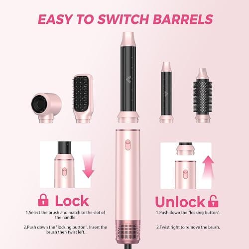 Atopskins 5 in 1 Hair Dryer Brush Set, Hot Air Styler, Detachable Blow Dryer Brush, 3 Heat Settings Auto Curling Wrap Styler, Ionic Hair Styling Tools, Straight Curl Dry Volumiz Smooth (Pink) thumbnail 9