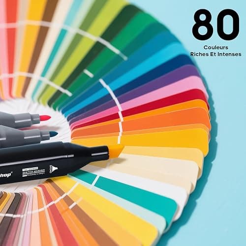 Tongfushop 80+2 Couleurs Feutre a Alcool Set, Feutres Coloriage Adulte, 2S Séchage Rapide Marqueur Alcool avec Pochette de Transport et Espaceur pour Peinture, Griffonnages, Animation thumbnail 6