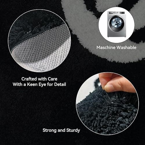 8 Ball Rug, Black Round Rug, 23.6" 8 Ball Carpet, Non Slip Flocking Floor Bath Mat for Shower, Cute Round Rug for Bedroom Decor, Cool Rugs Doormat for Living Dining Dorm Room thumbnail 2
