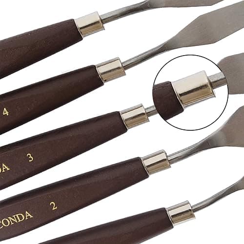 CONDA Palette Knife Painting Stainless Steel Spatula Palette Knife Oil Paint Metal Knives Wood Handle (Red 5 Piece) thumbnail 7