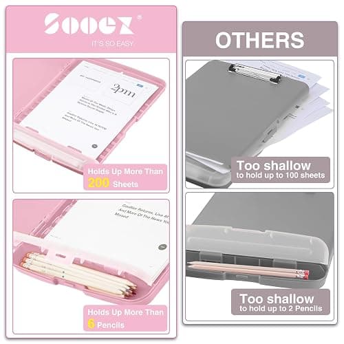 Sooez Clipboards with Storage, High Capacity Clip Boards 8.5x11 with Storage, Heavy Duty Nursing Clipboard Folder, Plastic Clipboard with Pen Holder for Women Teachers Work, School & Office Supplies thumbnail 3