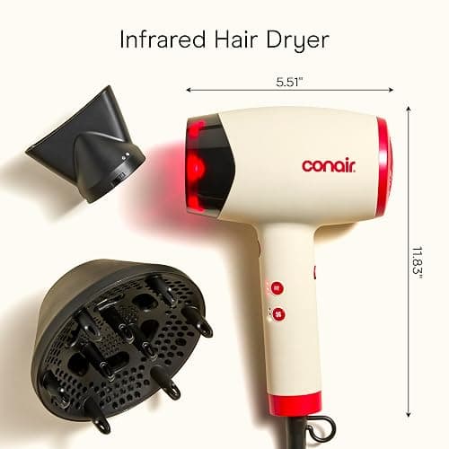Conair InfinitiPRO Infrared Hair Dryer + Diffuser, Ionic Fast Drying, White | Infrared ionic blow dryer w/ fast drying tech, reduces heat damage & offers salon quality, includes diffuser & concentrator thumbnail 9