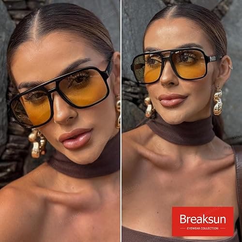 Breaksun Retro Aviator Sunglasses for Women Men Trendy Classic 70s Square Green Aviator Sun Glasses Vintage Shades thumbnail 3