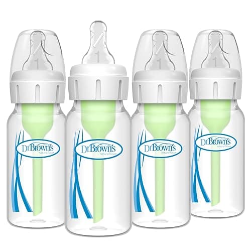 Dr. Brown's Natural Flow Anti-Colic Options+ Narrow Baby Bottle, 4 oz/120 mL, with Level 1 Slow Flow Nipple, 0m+, 4 Pack - Image 1