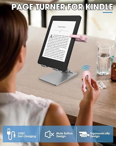 Inncarvs Remote Page Turner for Kindle Reading Accessories, Clicke for iPad iPhone Android Tablets E-Book Reading Noels, Camera Remote Shutter Selfie Controller, Pink thumbnail 2