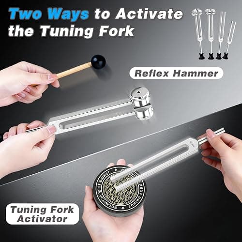 Tuning Forks Set - 128Hz, 136Hz, 256Hz, 384Hz, Chakra & Body Tuning Forks Kit with Activator and Pouch, for Meditation, Relaxation & Energy Balance thumbnail 5