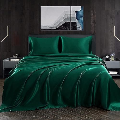 Homiest Blackish Green Satin Flat Sheet, Twin Silky Bed Top Sheet Only | Pure Polyester With Lustrous Finish, Protects Hair And Reduces Facial Wrinkles, Fade And Wrinkle Resistant, Machine Washable thumbnail 2