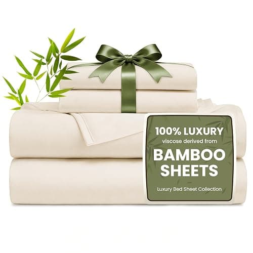 Love's cabin 4 Piece Full Size Sheet Set, 100% Rayon Derived from Bamboo, Cooling & Breathable, Soft Silky Deep Pocket up to 16", Hotel Luxury Bedding for Hot Sleepers, Beige - Image 1