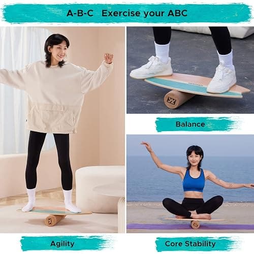 XCMAN Surf Balance Board Trainer with Roller Wooden Exercise Balancing Stability Trainer - Non Slip Surface for Adults Kids|Balance Board for Surfing,Snowboarding,Skateboarding,Hockey,Yoga Training thumbnail 5
