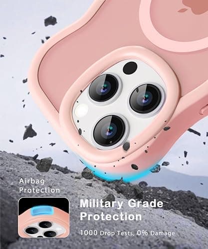 Amzfield Magnetic for iPhone 13 Pro Max Case, Compatible with Magsafe Wavy Frame Cute Translucent Matte Hard Back Silicone Bumper Shockproof Phone Case for iPhone 13 Pro Max Women Girls, Pink thumbnail 6