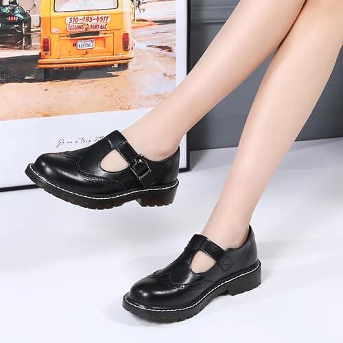 XMM Mary Jane Shoes Women Oxford Shoes Leather Round Toe Flats Non-Slip Ankle Buckle Strap Comfort Casual Dressy Cosplay Party School Work Shoes thumbnail 8