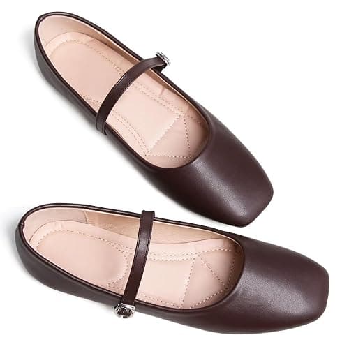 Stunner Mary Jane Square Toe Black Ballet Flats for Women Comfortable Ankle Strap Casual Slip On Flats thumbnail 4
