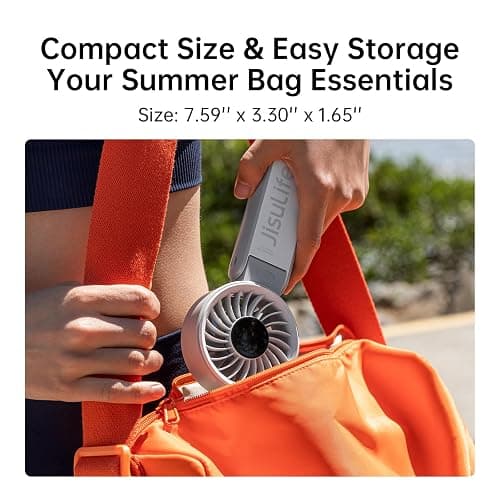 JISULIFE Handheld Fan Life7 – Ultimate Flexibility: Wide & Strong Airflow, 19.5H Max Cooling, 5000mAh Rechargeable, 5-Speed, LED Display, 3 IN 1 Portable Fan for Travel, Concerts, Sports Events(Grey) thumbnail 8