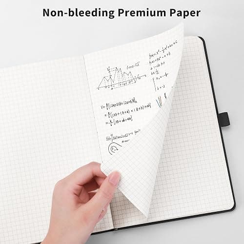RETTACY Graph Grid Paper Notebook, 192 Pages, A5 Medium Size (5.7'' x 8.3''), 5 Squares per Inch, Leather Hardcover, 100 GSM Thick Paper, for School, Students, Math, Engineering (Black) thumbnail 5