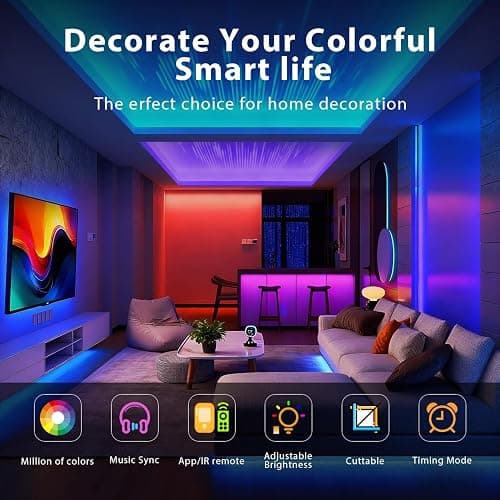 DAYBETTER LED Strip Lights 150 ft, Smart LED Lights for Bedroom, Bluetooth Led Light Strips with Remote, App Control, DIY Colors, RGB Color Changing LED Strip Lighting Music Sync, Party, Room Decor thumbnail 3