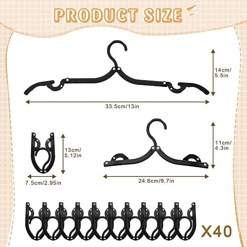 Sieral 40 Pcs Foldable Travel Hangers Plastic Portable Folding Clothes Hangers Cruise Ship Essentials for Travel Cruises Suitcase Dormitory School Hotel Women Laundry Coat Bag Drying(Black) thumbnail 3